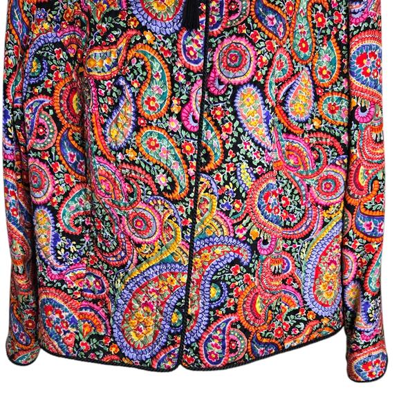 Maggy London Womens Silk Jacket XL Paisley Quilted Funky Hidden Button Tassel - Picture 5 of 8